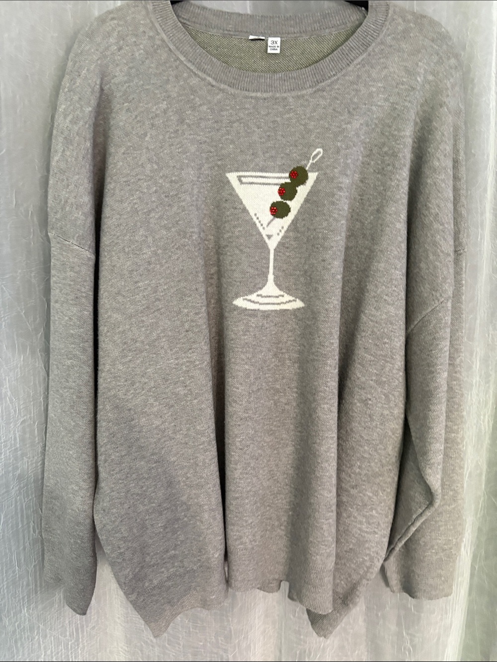 Grey Men's Sweater with Martini Graphic
